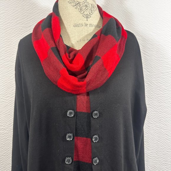 Bebonnie Buffalo Check Long Slv Cowl Neck Warm Splicing Tunic Top with Buttons - Picture 7 of 14
